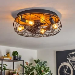 hofstein Tourais Plafonnier, Ventilateur de plafond lumineux LED Couleur bois, Noir, 4 lumières, Télécommandes