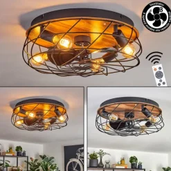 hofstein Tourais Plafonnier, Ventilateur de plafond lumineux LED Couleur bois, Noir, 4 lumières, Télécommandes