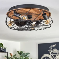 hofstein Tourais Plafonnier, Ventilateur de plafond lumineux LED Couleur bois, Noir, 4 lumières, Télécommandes