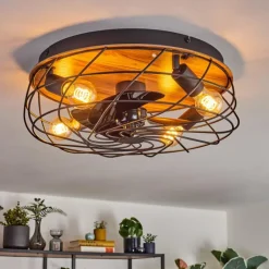 hofstein Tourais Plafonnier, Ventilateur de plafond lumineux LED Couleur bois, Noir, 4 lumières, Télécommandes