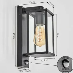 hofstein Tourega Lampe murale d´extérieur Noir, 1 lumière, Détecteur de mouvement