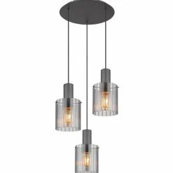 Suspension Verre Fumé-Luminaires Globo Lighting Tulivar Suspension Gris, 3 lumières