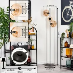 hofstein Tureby Lampadaire Ambre, 3 lumières