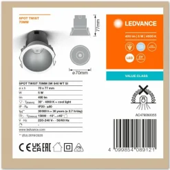 Luminaires Ledvance Twist Spot encastrable LED Argenté, Blanc, 1 lumière* Luminaires Encastrés