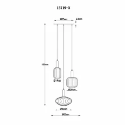 Luminaires Globo Lighting Valletta Suspension Noir, 3 lumières