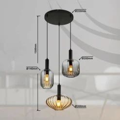 Luminaires Globo Lighting Valletta Suspension Noir, 3 lumières