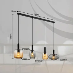 Luminaires Globo Lighting Valletta Suspension Noir, 4 lumières