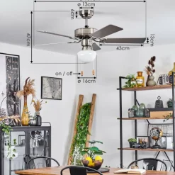 hofstein Ventilateur de plafond Apiao Brun, Couleur bois, Argenté, 1 lumière