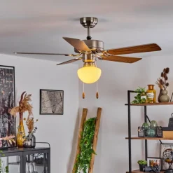 hofstein Ventilateur de plafond Apiao Brun, Couleur bois, Argenté, 1 lumière