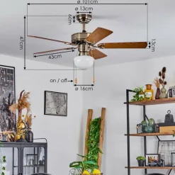 hofstein Ventilateur de plafond Apiao Brun, Brun clair, Couleur bois, Argenté, 1 lumière