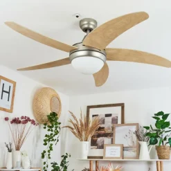 hofstein Ventilateur de plafond Morino Écru, Nickel mat, 2 lumières, Télécommandes