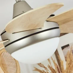 hofstein Ventilateur de plafond Morino Écru, Nickel mat, 2 lumières, Télécommandes