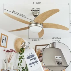 hofstein Ventilateur de plafond Morino Écru, Nickel mat, 2 lumières, Télécommandes