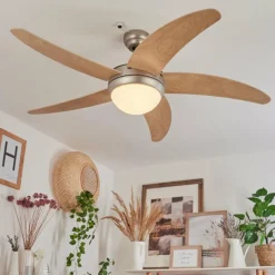 hofstein Ventilateur de plafond Morino Écru, Nickel mat, 2 lumières, Télécommandes