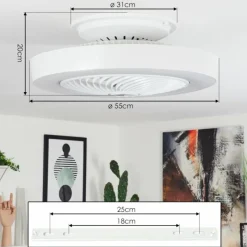 hofstein Ventilateur de plafond Azenha LED Blanc, 1 lumière, Télécommandes