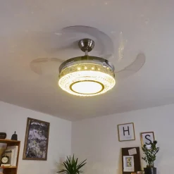hofstein Ventilateur de plafond Bendigo LED Nickel mat, Transparent, 1 lumière