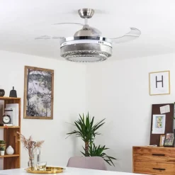 hofstein Ventilateur de plafond Bendigo LED Nickel mat, Transparent, 1 lumière