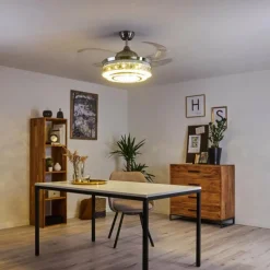 hofstein Ventilateur de plafond Bendigo LED Nickel mat, Transparent, 1 lumière