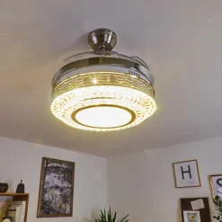 hofstein Ventilateur de plafond Bendigo LED Nickel mat, Transparent, 1 lumière