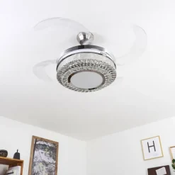 hofstein Ventilateur de plafond Bendigo LED Nickel mat, Transparent, 1 lumière