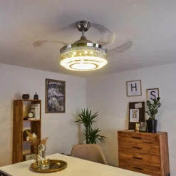 hofstein Ventilateur de plafond Bendigo LED Nickel mat, Transparent, 1 lumière