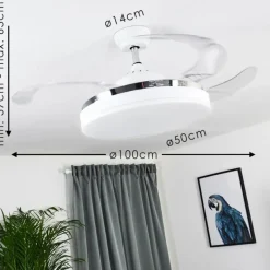 hofstein Ventilateur de plafond Bendigo LED Chrome, Transparent, Blanc, 1 lumière