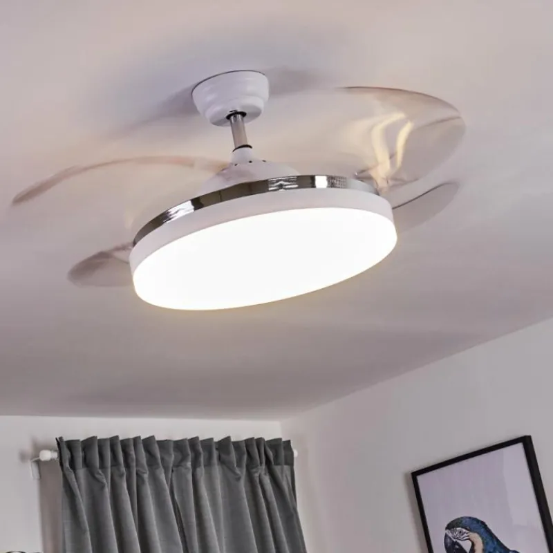 hofstein Ventilateur de plafond Bendigo LED Chrome, Transparent, Blanc, 1 lumière