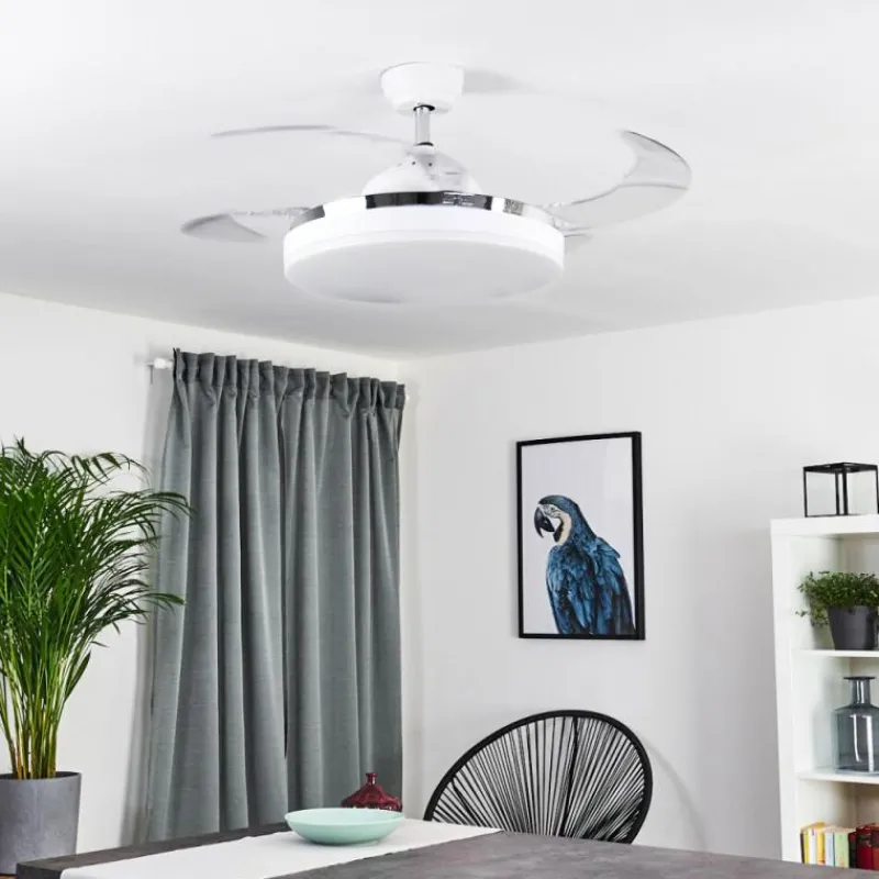 hofstein Ventilateur de plafond Bendigo LED Chrome, Transparent, Blanc, 1 lumière