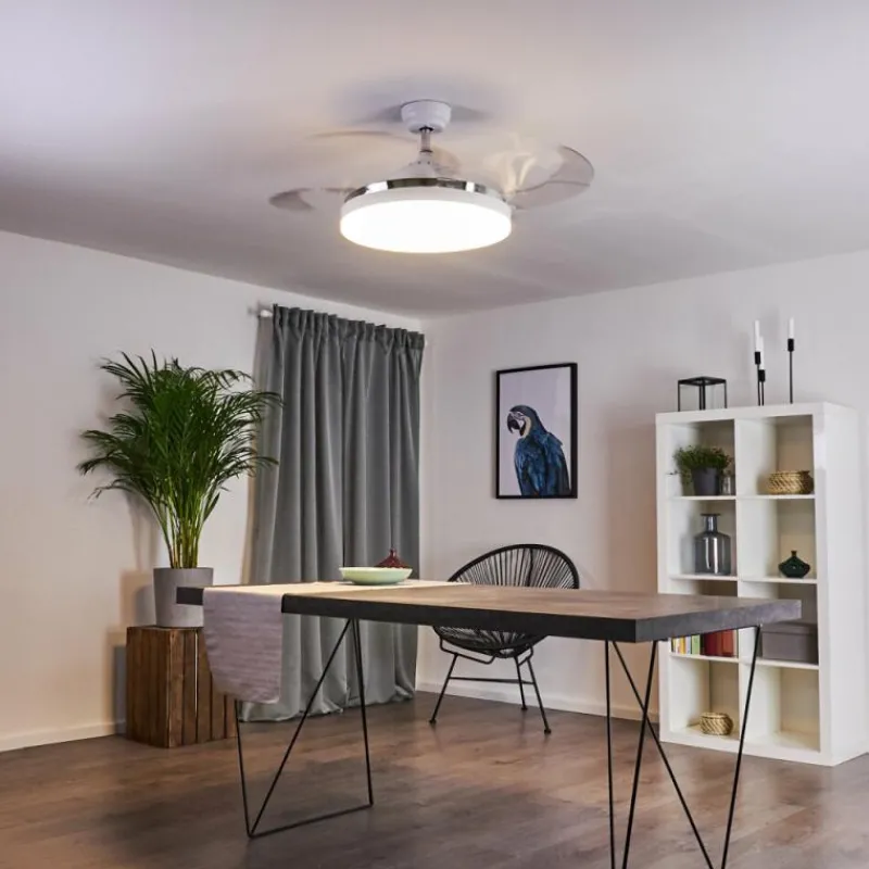 hofstein Ventilateur de plafond Bendigo LED Chrome, Transparent, Blanc, 1 lumière