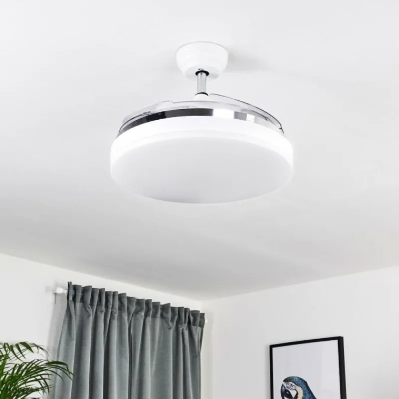 hofstein Ventilateur de plafond Bendigo LED Chrome, Transparent, Blanc, 1 lumière