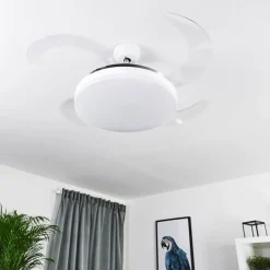hofstein Ventilateur de plafond Bendigo LED Chrome, Transparent, Blanc, 1 lumière