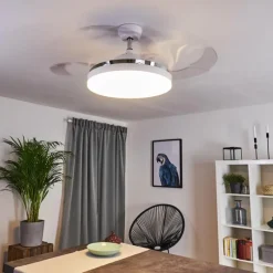 hofstein Ventilateur de plafond Bendigo LED Chrome, Transparent, Blanc, 1 lumière