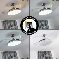 hofstein Ventilateur de plafond Bendigo LED Chrome, 1 lumière