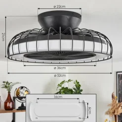 hofstein Ventilateur de plafond Burmeister LED Noir, 1 lumière, Télécommandes