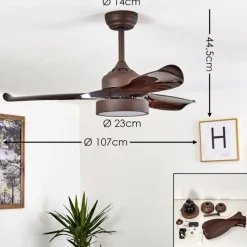 hofstein Ventilateur de plafond Doha LED Brun, 1 lumière, Télécommandes