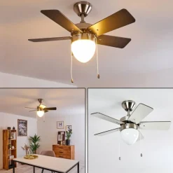 hofstein Ventilateur de plafond Ellmau Chrome, Gris, Blanc, 1 lumière