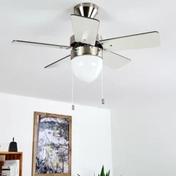 hofstein Ventilateur de plafond Ellmau Chrome, Gris, Blanc, 1 lumière