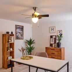 hofstein Ventilateur de plafond Ellmau Chrome, Gris, Blanc, 1 lumière