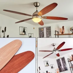 hofstein Ventilateur de plafond Gyllan Nickel mat, 1 lumière