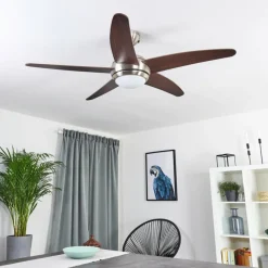 hofstein Ventilateur de plafond Imon Bois foncé, Nickel mat, 1 lumière, Télécommandes