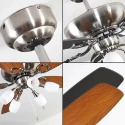 hofstein Ventilateur de plafond Irving Chrome, Gris, Bois clair, 5 lumières