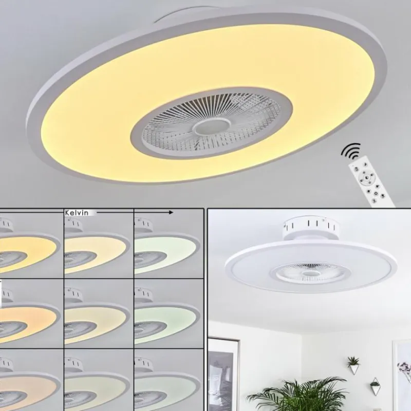 hofstein Ventilateur de plafond Marmorta LED Blanc, 1 lumière, Télécommandes