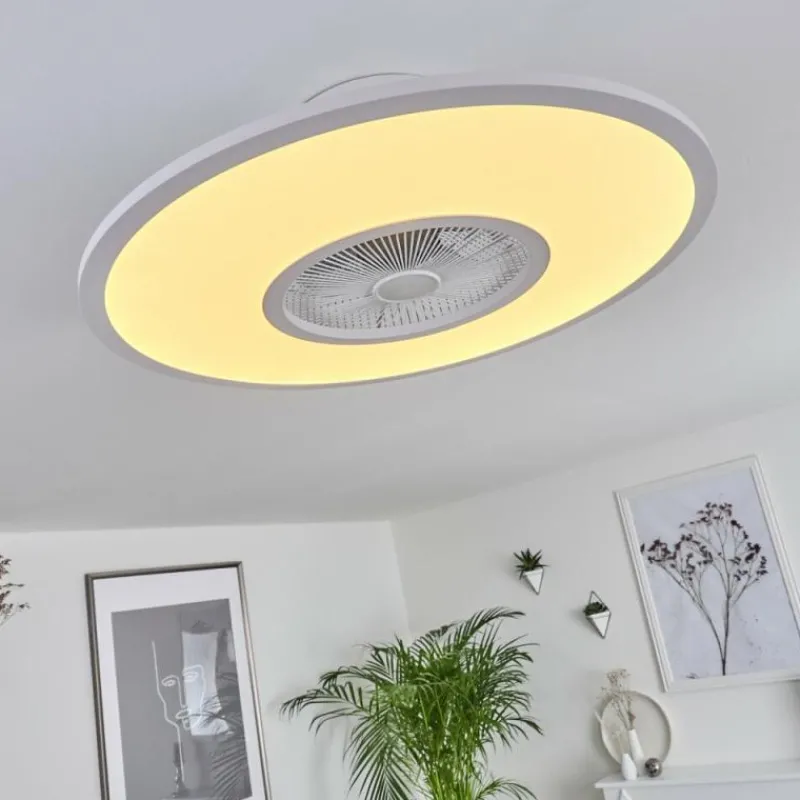 hofstein Ventilateur de plafond Marmorta LED Blanc, 1 lumière, Télécommandes