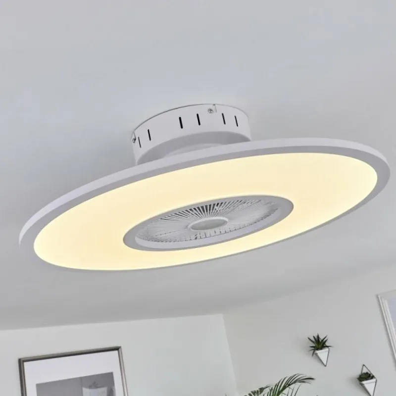 hofstein Ventilateur de plafond Marmorta LED Blanc, 1 lumière, Télécommandes