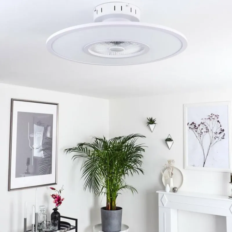 hofstein Ventilateur de plafond Marmorta LED Blanc, 1 lumière, Télécommandes