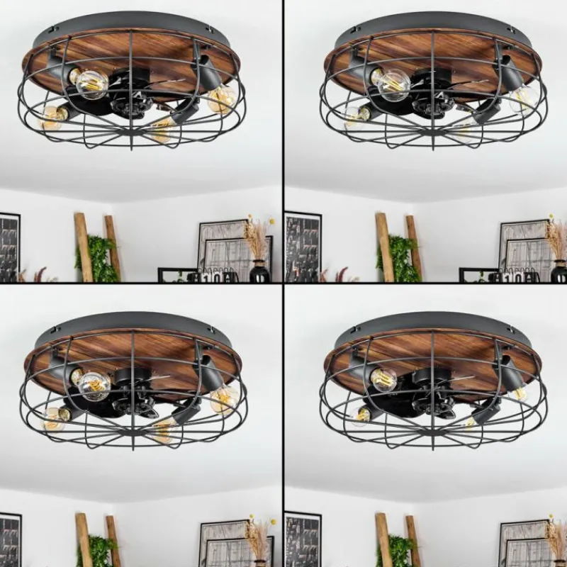 hofstein Ventilateur de plafond Moscavide Brun, Couleur bois, Noir, 4 lumières, Télécommandes