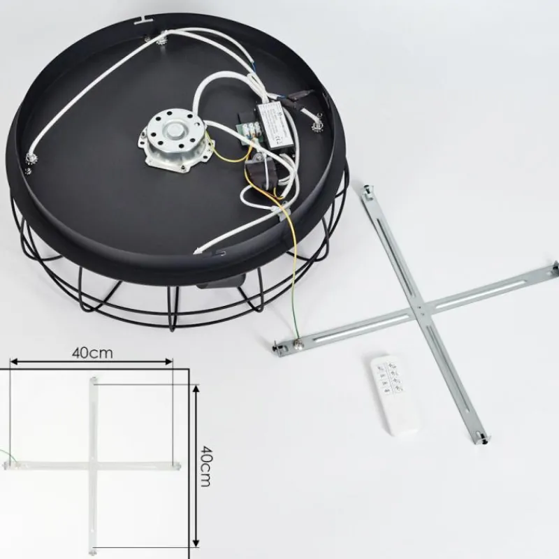 hofstein Ventilateur de plafond Moscavide Brun, Couleur bois, Noir, 4 lumières, Télécommandes