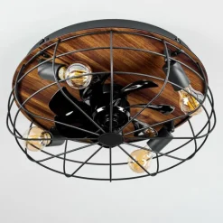 hofstein Ventilateur de plafond Moscavide Brun, Couleur bois, Noir, 4 lumières, Télécommandes