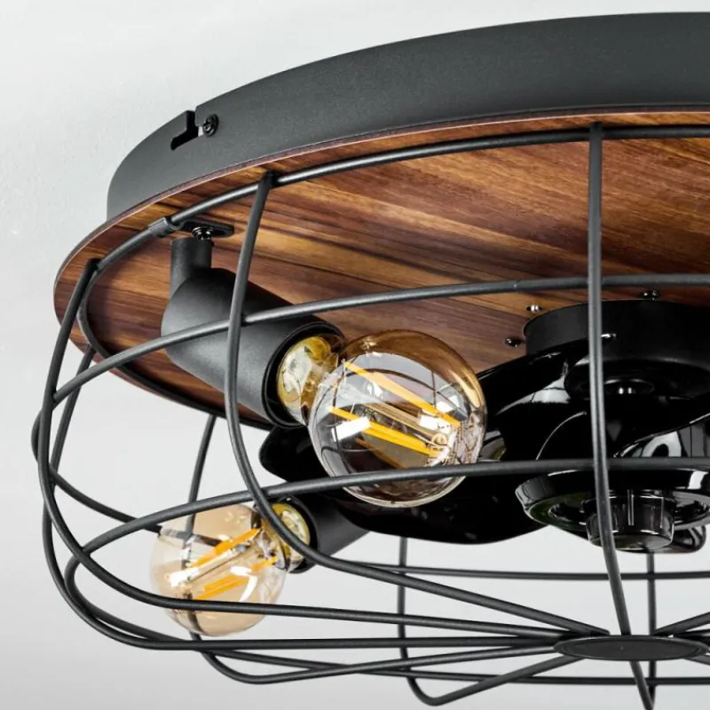 hofstein Ventilateur de plafond Moscavide Brun, Couleur bois, Noir, 4 lumières, Télécommandes