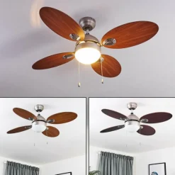 hofstein Ventilateur de plafond Nicosia Bois foncé, Nickel mat, 1 lumière